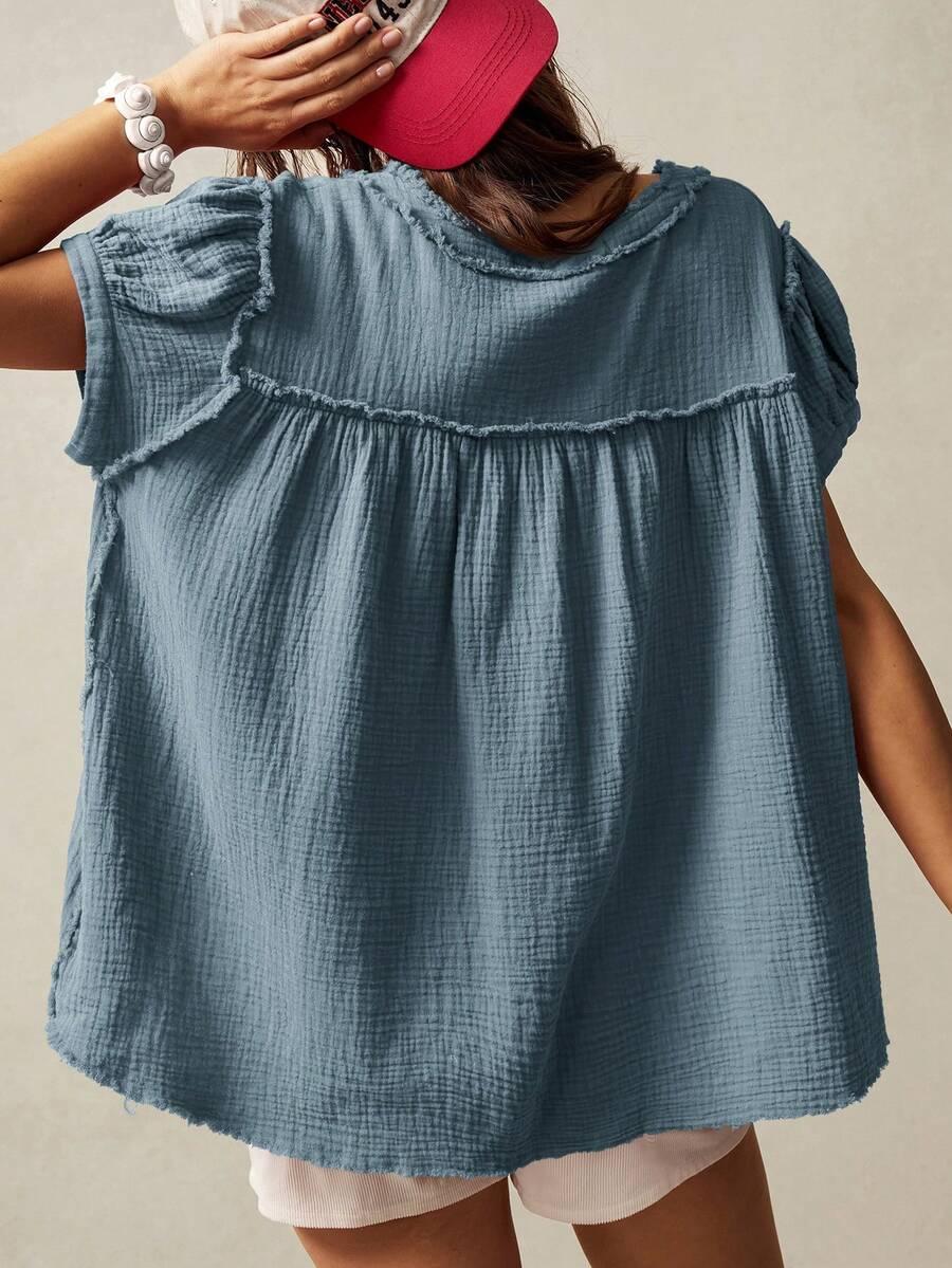 SHEIN NIEBIESKA BLUZKA KRÓTKI RĘKAW S09__S