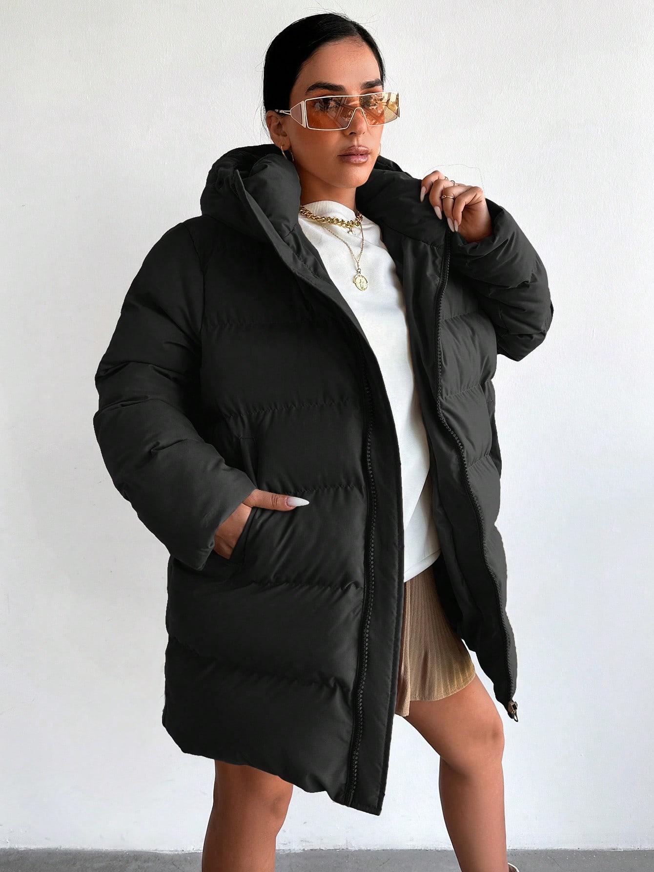 SHEIN CZARNA KURTKA PIKOWANA KAPTUR W01__M
