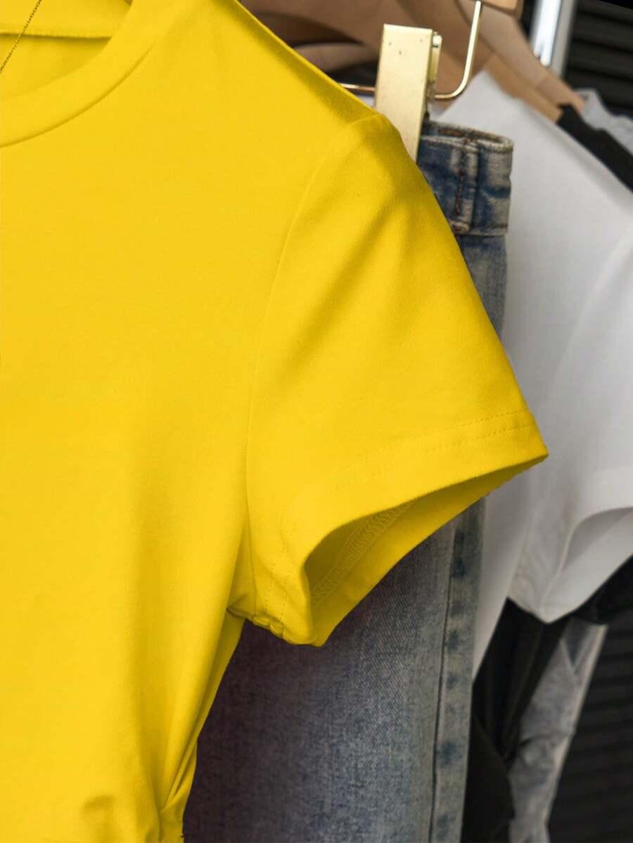 INAWLY ŻÓŁTY T-SHIRT MARSZCZENIE S06__XS