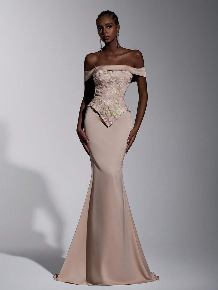 SHEIN MAXI SUKIENKA ODKRYTE RAMIONA CEKINY S06__L