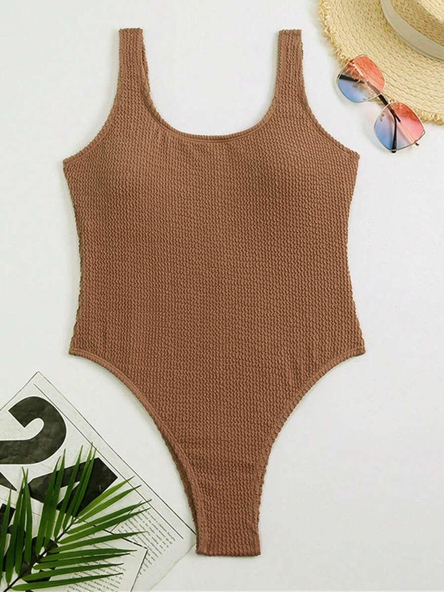 SHEIN BRĄZOWY JEDNOCZĘŚCIOWY STRÓJ KĄPIELOWY S09__M