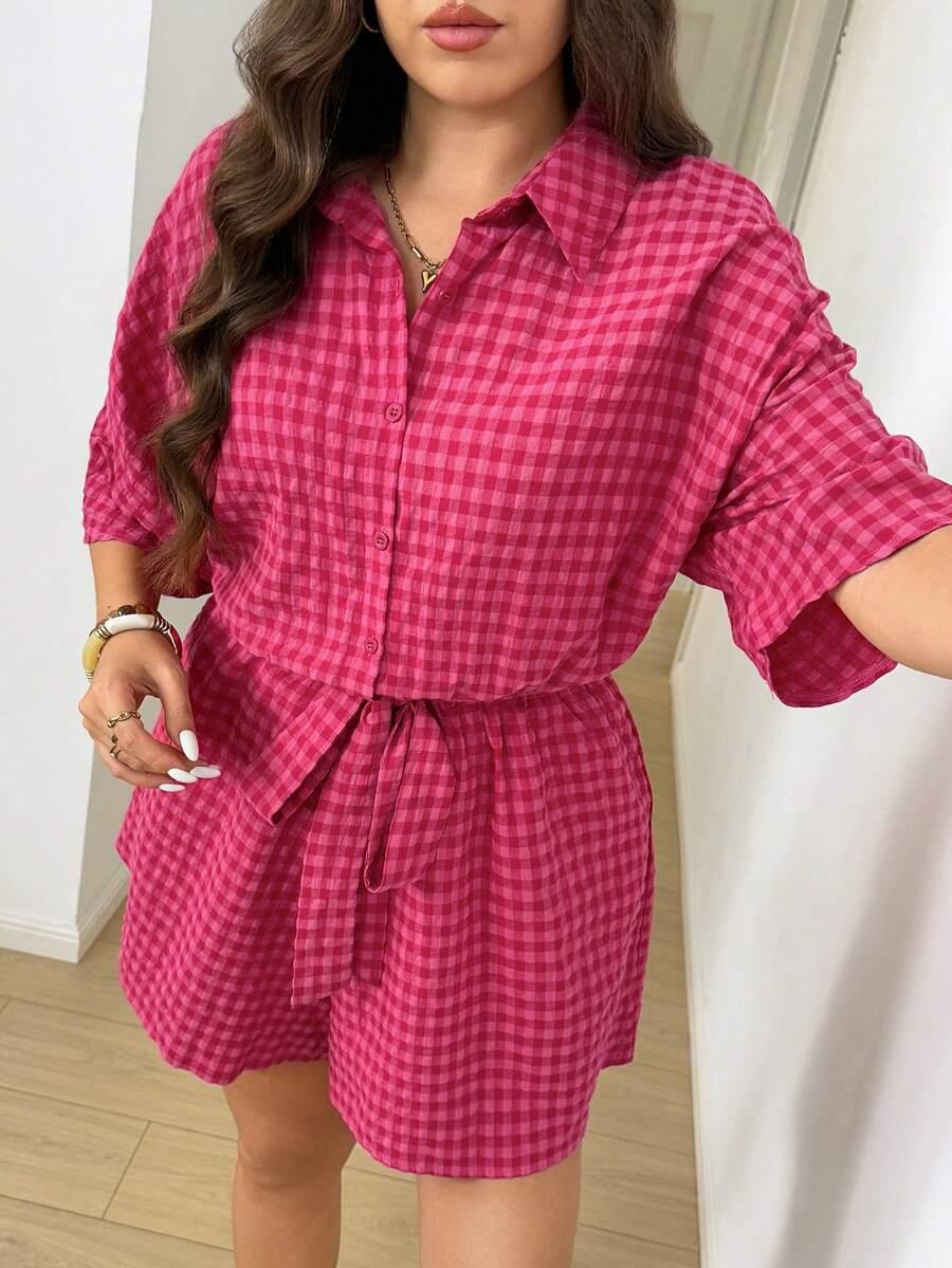 SHEIN RÓŻOWY KOMBINEZON WZÓR KRATKA S06__46