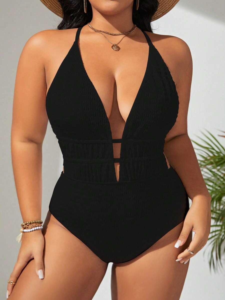 SHEIN CZARNY STRÓJ KĄPIELOWY TEKSTURA S09__XXL