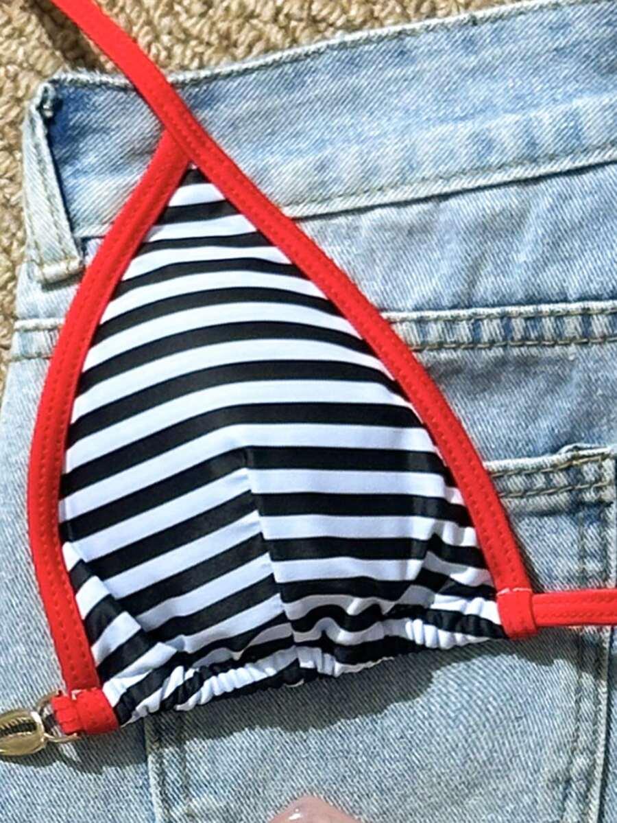 SHEIN DWUCZĘŚCIOWY STRÓJ KĄPIELOWY WZÓR PASKI S09__M