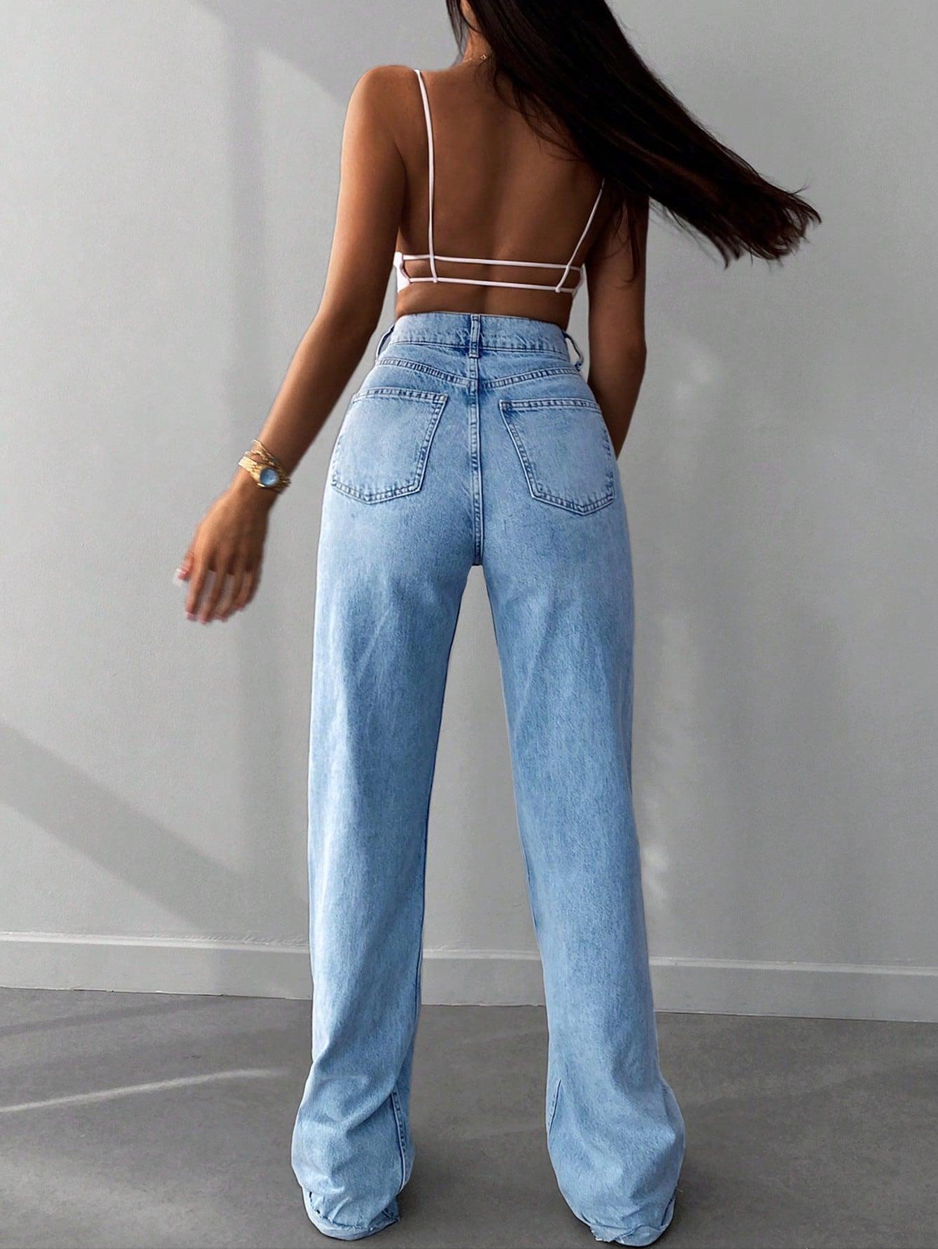SHEIN SPODNIE WYSOKI STAN JEANS PK01__XS