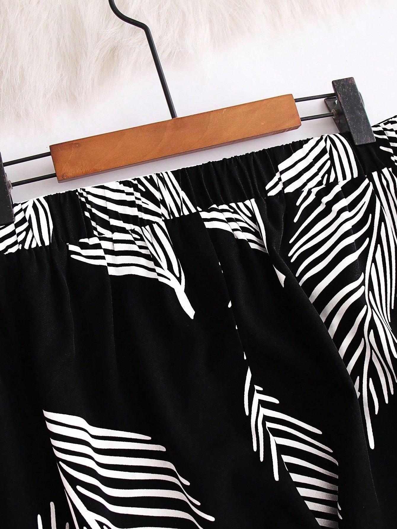 SHEIN SPODNIE PALAZZO WZÓR LIŚCIE S06__XXL