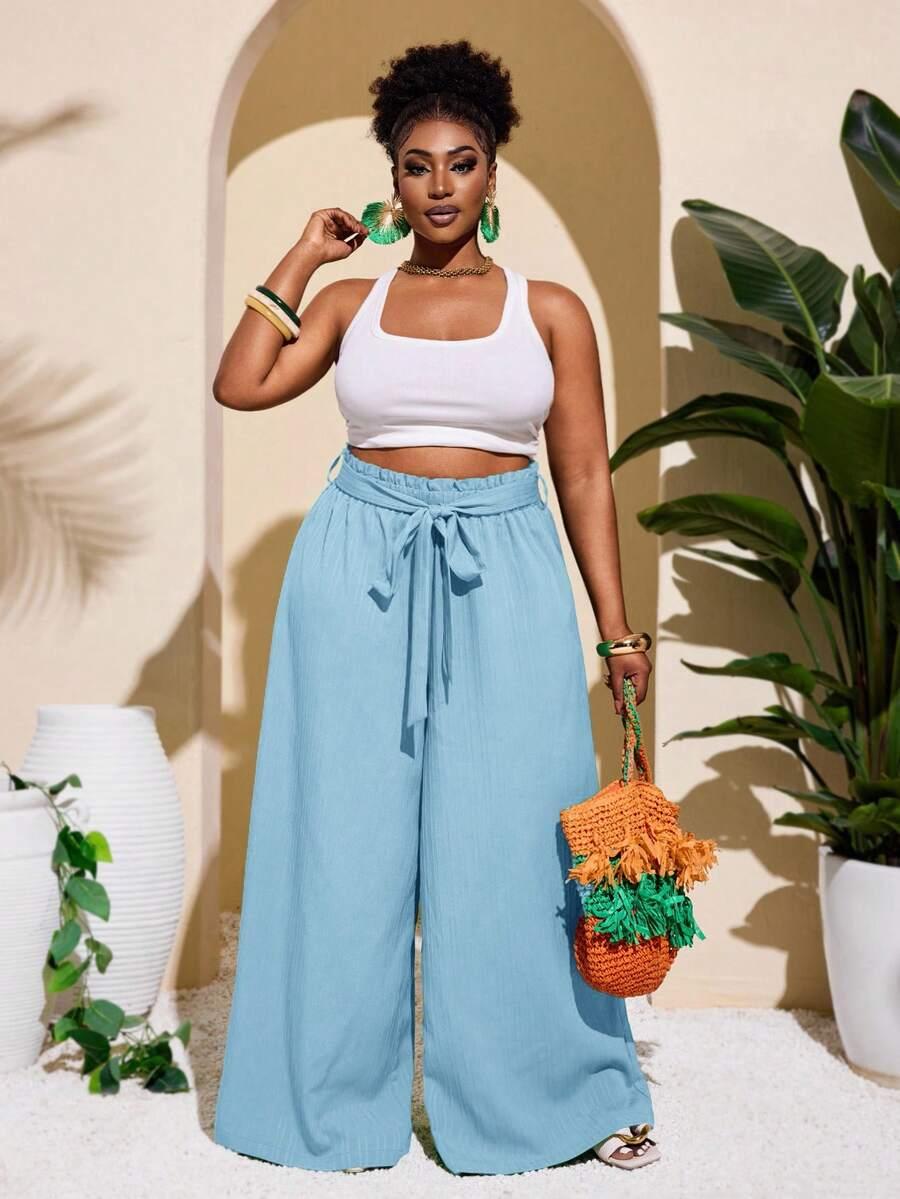SLAYDIVA KREMOWE SPODNIE WIDE LEG TEKSTURA WYSOKI STAN PK01__XXL