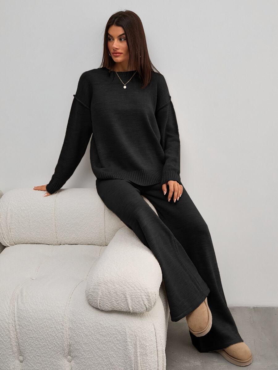 SHEIN CZARNE DZIANINOWE SPODNIE PK01__L