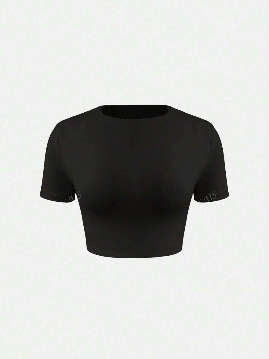 SHEIN CZARNY TOP KRÓTKI RĘKAW S06__S
