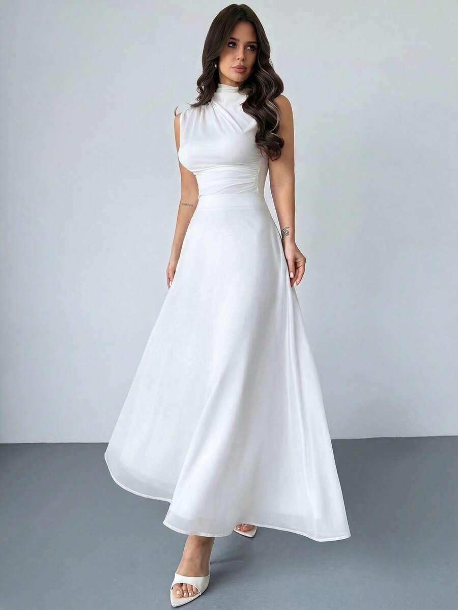 SHEIN BIAŁA TRAPEZOWA MAXI SPÓDNICA S06__L