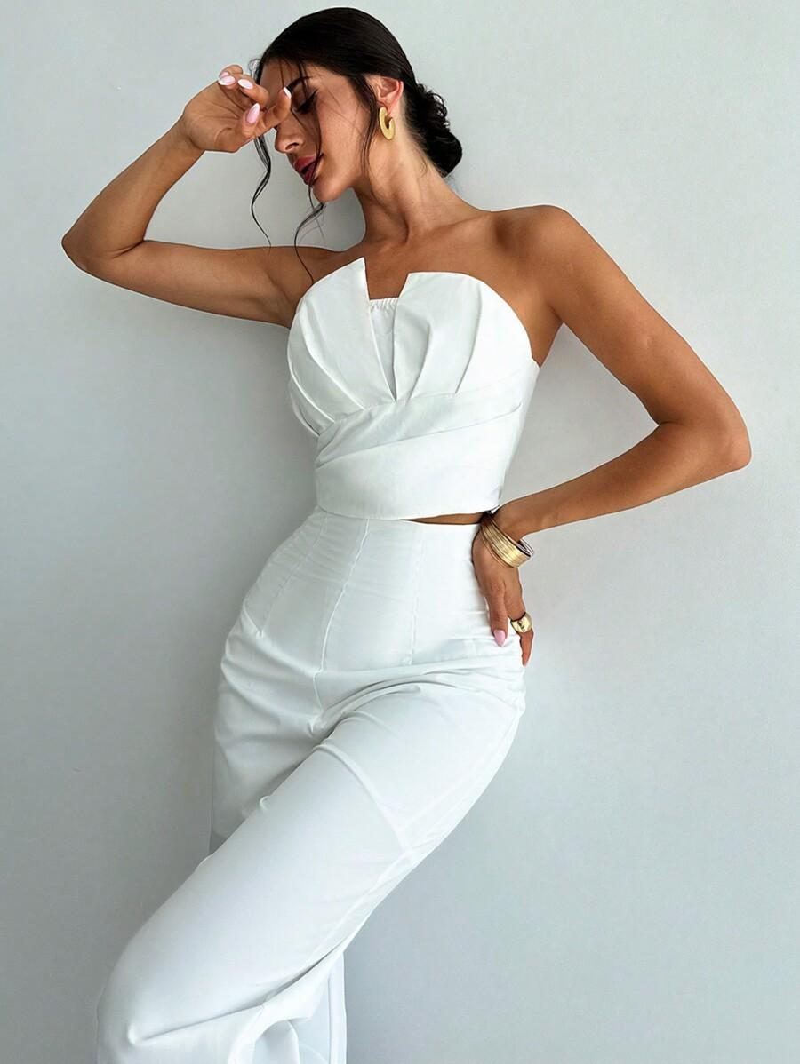 SHEIN BIAŁY TOP SPODNIE KOMPLET S06__S
