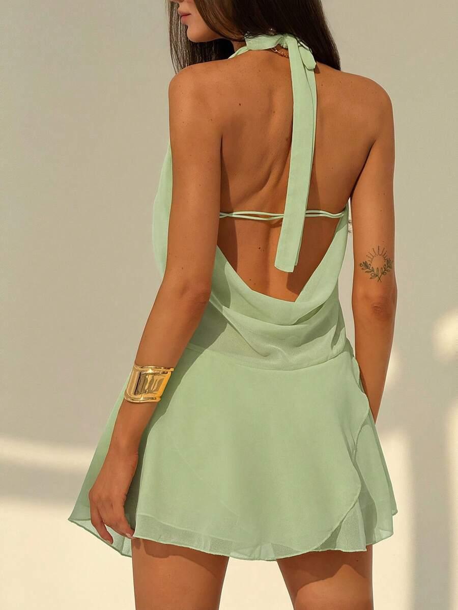 SHEIN ZIELONA MINI SUKIENKA BEZ RĘKAWÓW S06__M