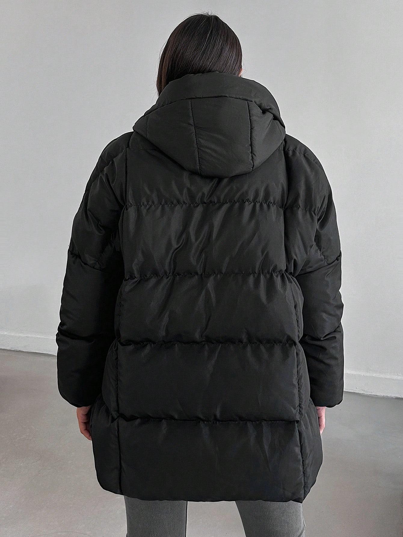 SHEIN CZARNA PIKOWANA KURTKA KAPTUR KIESZENIE W01__M