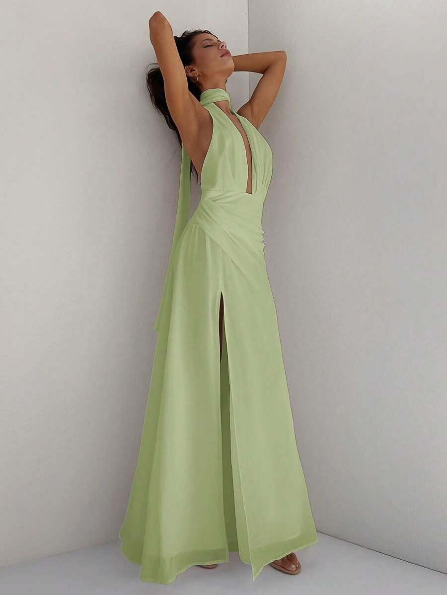 SHEIN ZIELONA MAXI SUKIENKA GŁĘBOKI DEKOLT S06__S