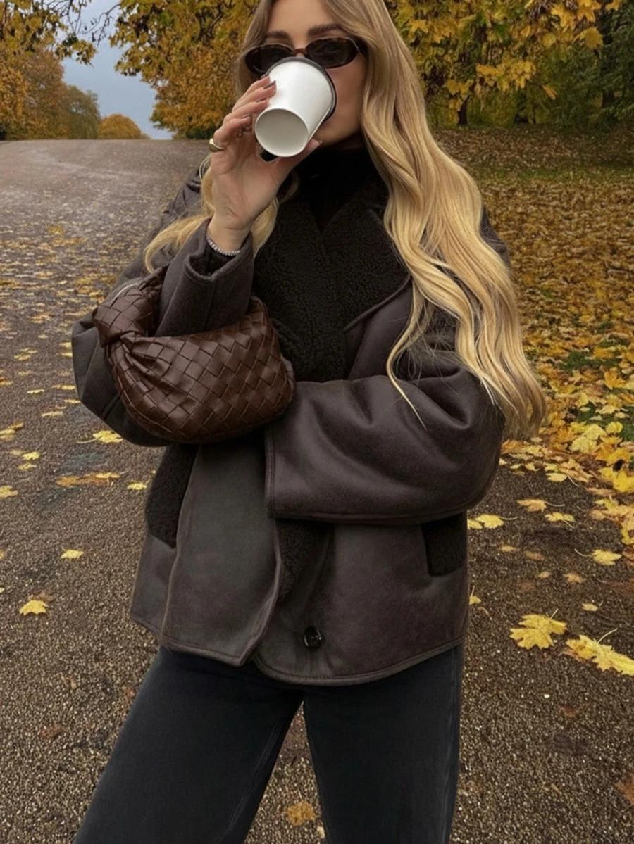 SHEIN BRĄZOWA KURTKA IMITACJA SKÓRY W01__M