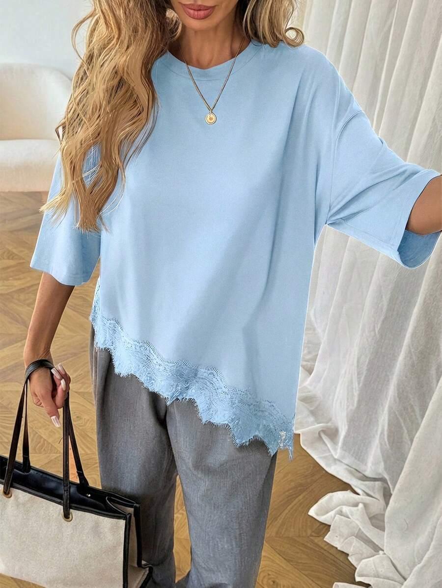 SHEIN NIEBIESKA BLUZKA KORONKA S09__M