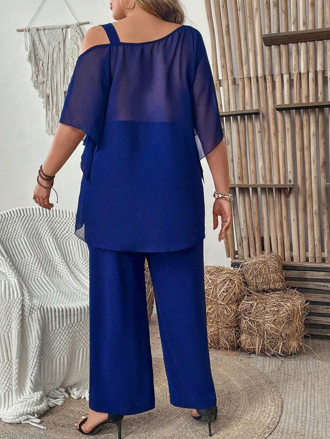 SHEIN NIEBIESKI KOMPLET BLUZKA SPODNIE S06__50