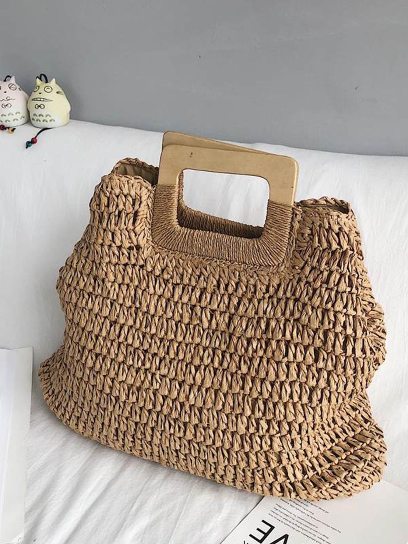 SHEIN BRĄZOWA SŁOMKOWA TOREBKA S07__2X38X45CM