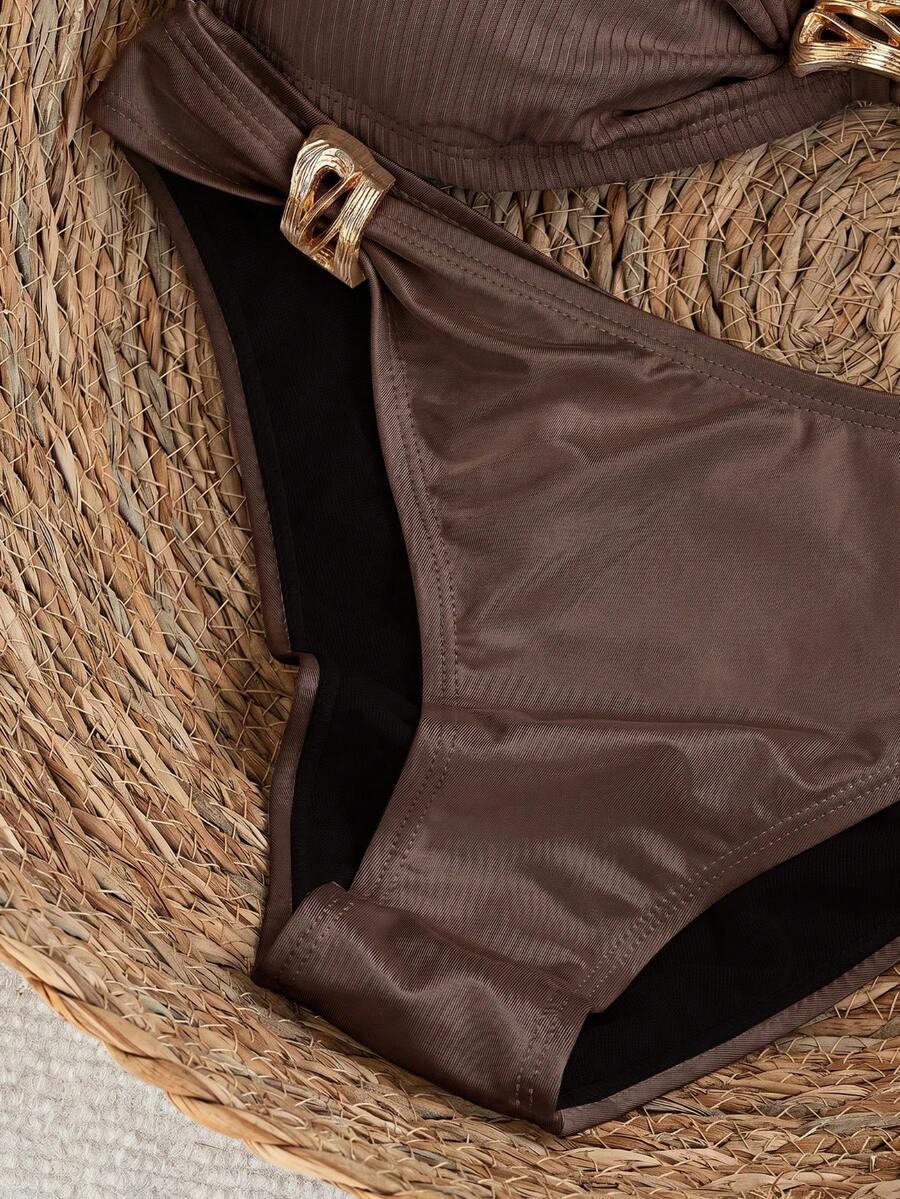 SHEIN BRĄZOWY DWUCZĘŚCIOWY STRÓJ KĄPIELOWY S09__XL