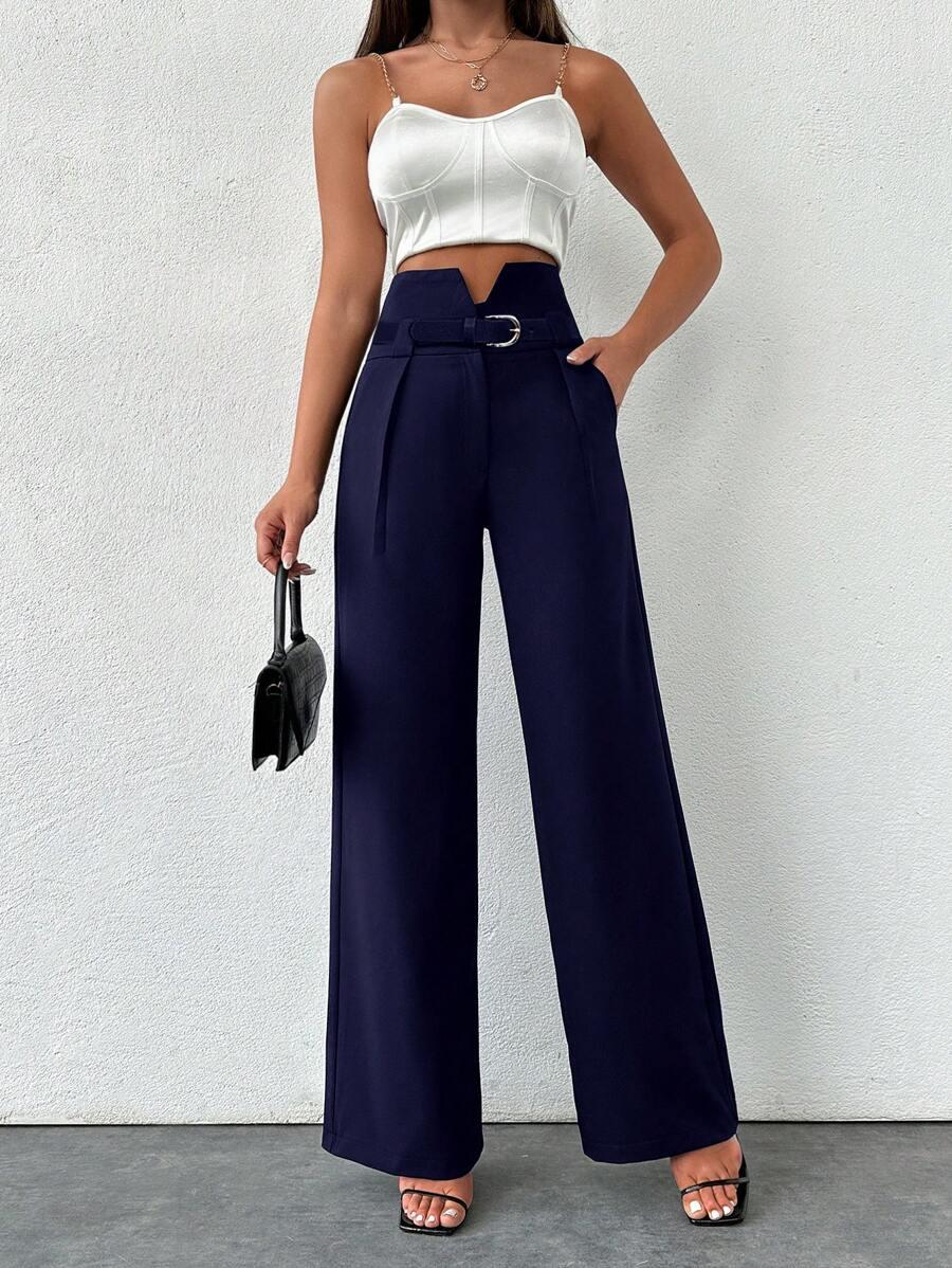 SHEIN GRANATOWE PROSTE SPODNIE S06__XL