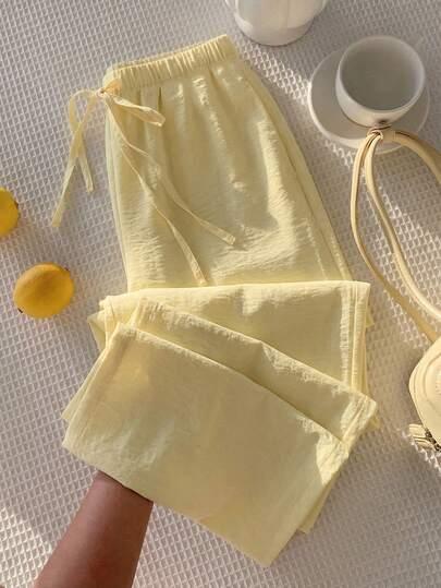 SHEIN ŻÓŁTE SPODNIE Z GUMKĄ W PASIE CASUAL WIĄZANIE S06__M