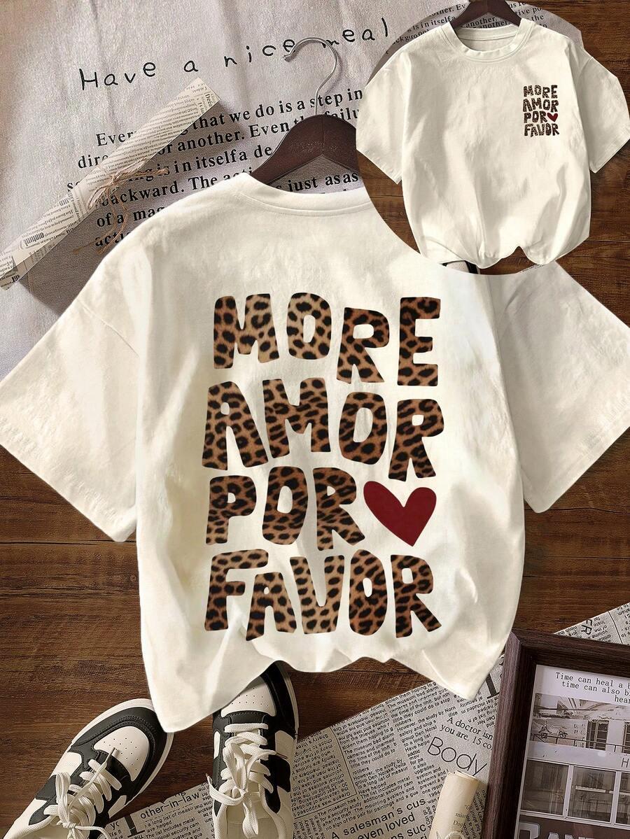 SHEIN BEŻOWY T-SHIRT NADRUK S06__L