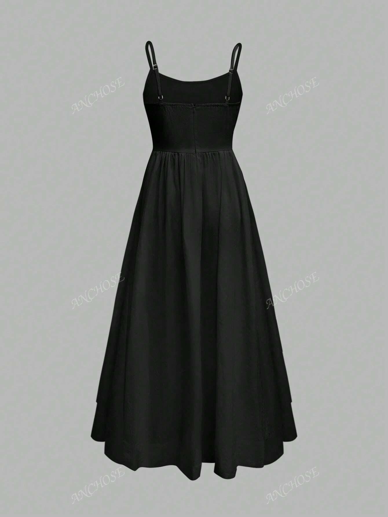 SHEIN CZARNA MIDI SUKIENKA NA RAMIĄCZKACH S06__XS