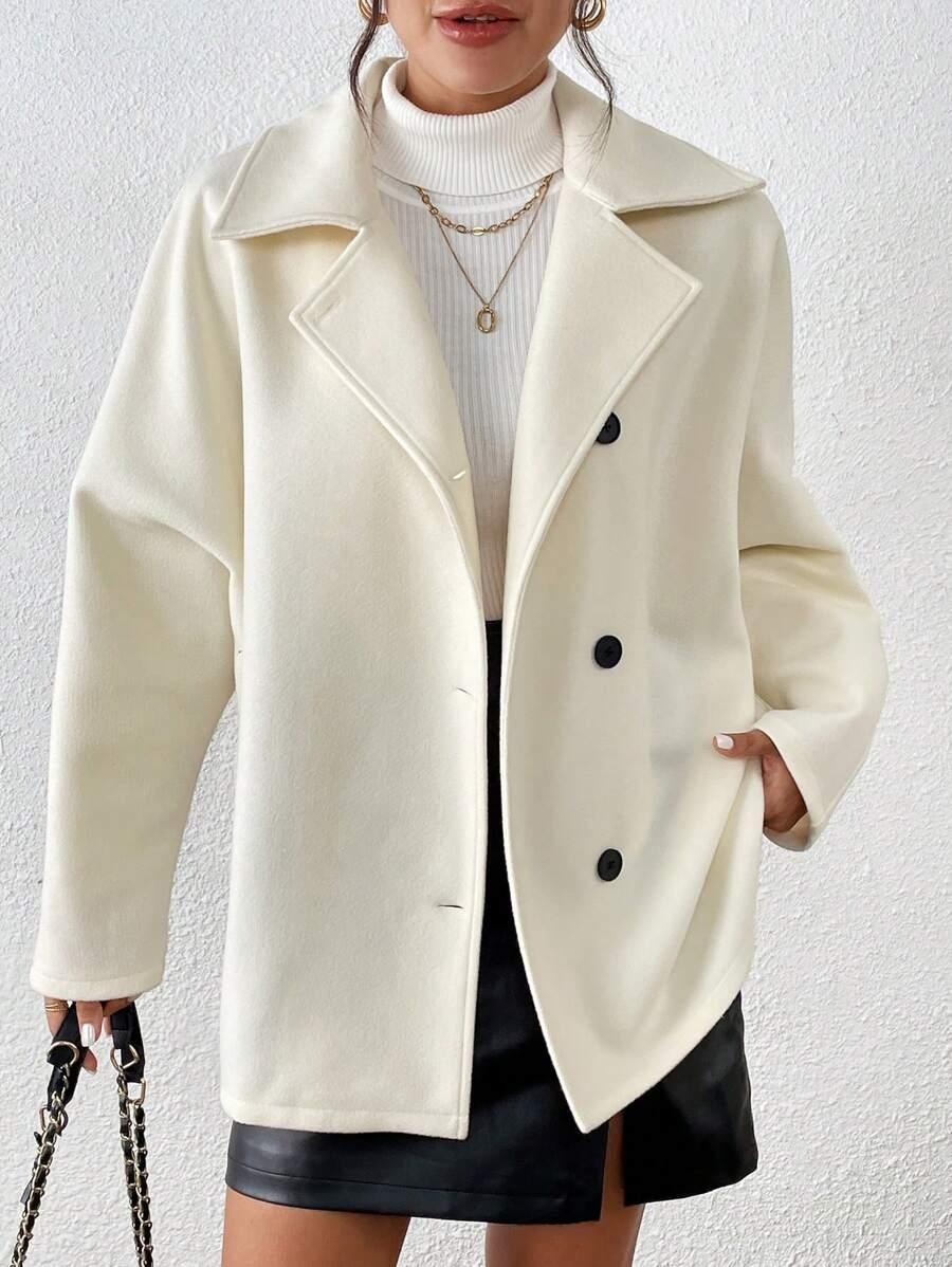 SHEIN KREMOWY PŁASZCZ GUZIKI W01__M
