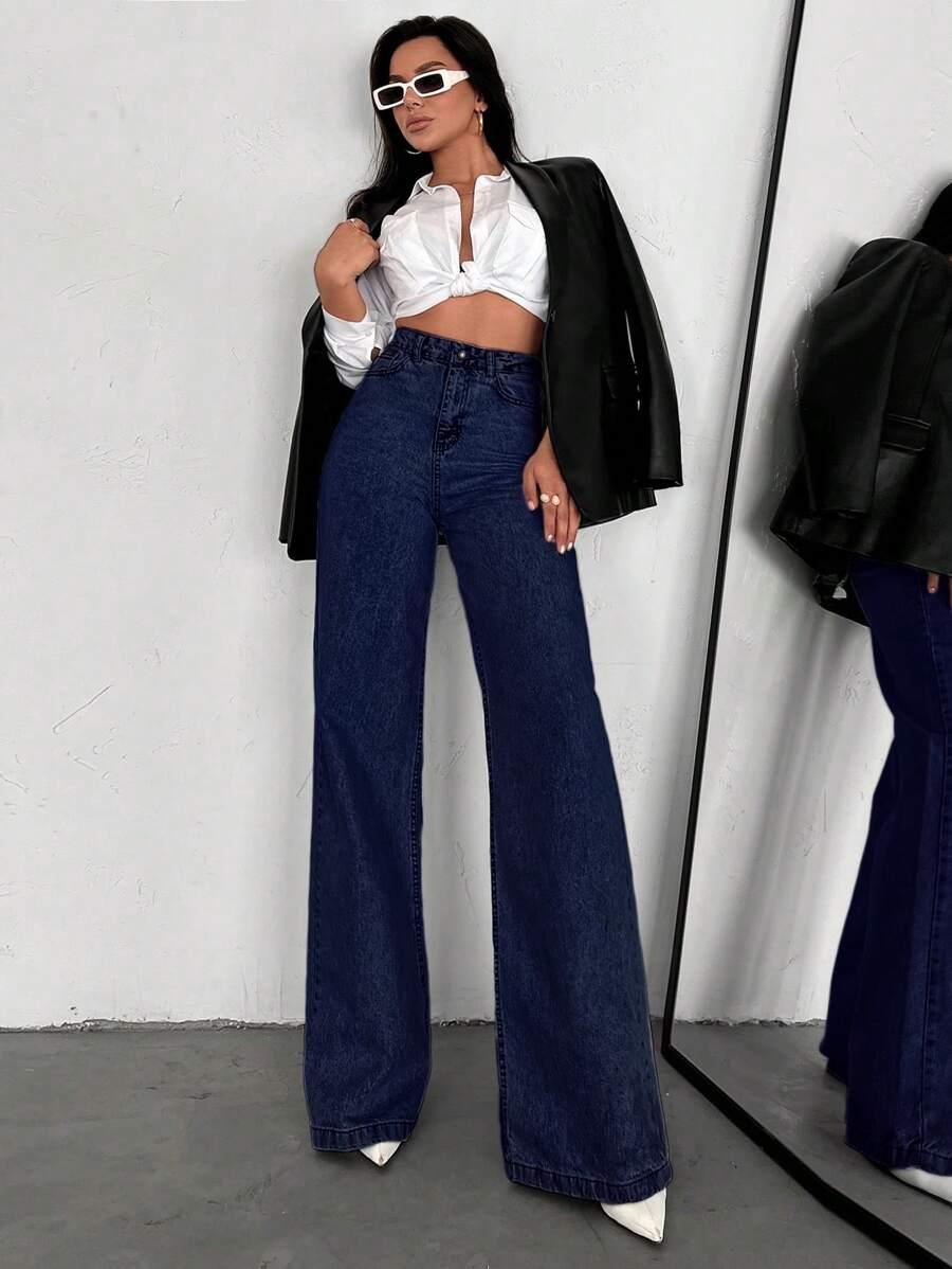 SHEIN SPODNIE JEANS SZEROKA NOGAWKA S06__M