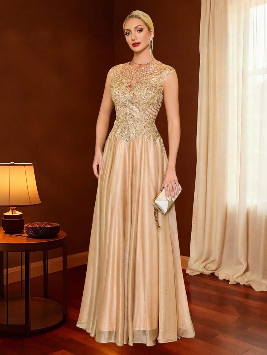 SHEIN ZŁOTA MAXI SUKIENKA S06__M