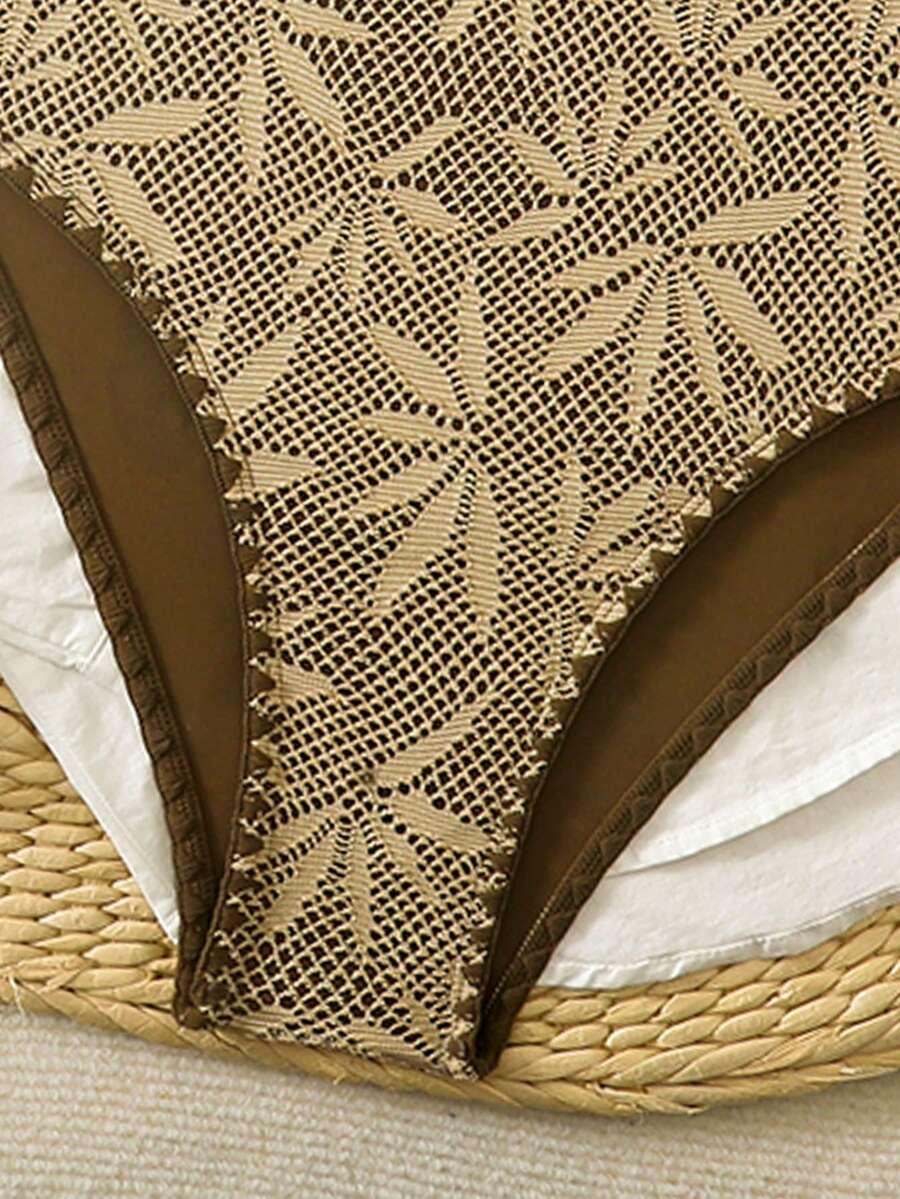 BONVOYETTE BRĄZOWY JEDNOCZĘŚCIOWY STRÓJ KĄPIELOWY OZDOBA PK01__M
