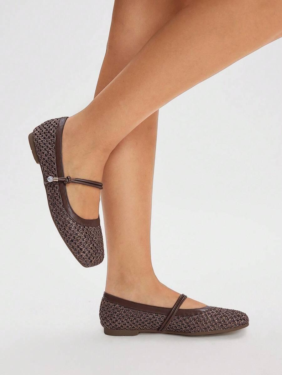 STYLELOOP BRĄZOWE BALERINY SIATECZKA PASEK ZDOBIENIE PK01__39