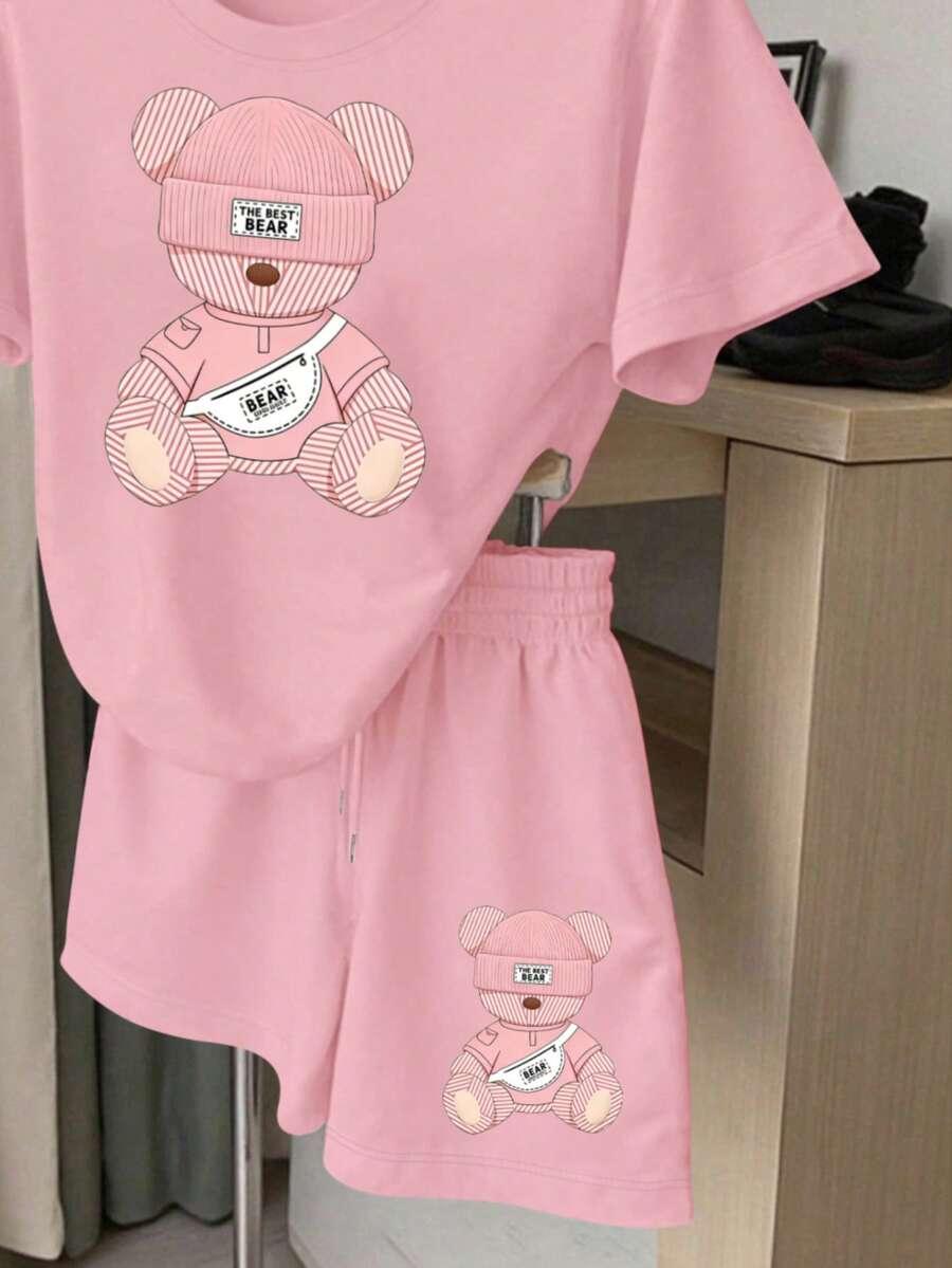 RESYLA RÓŻOWY KOMPLET T-SHIRT SPODENKI NADRUK S06__S