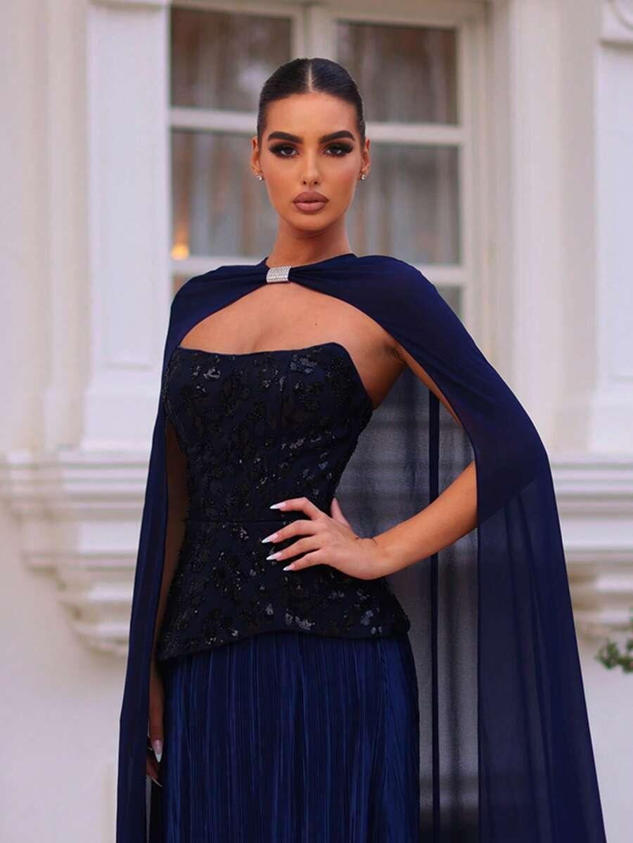 GLAMRAE GRANATOWA MAXI SUKIENKA
