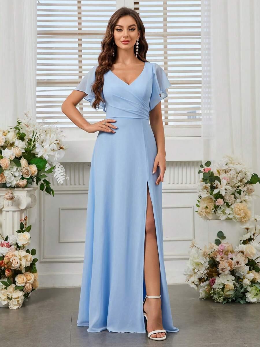 SHEIN NIEBIESKA SZYFONOWA SUKIENKA V-NECK S06__S