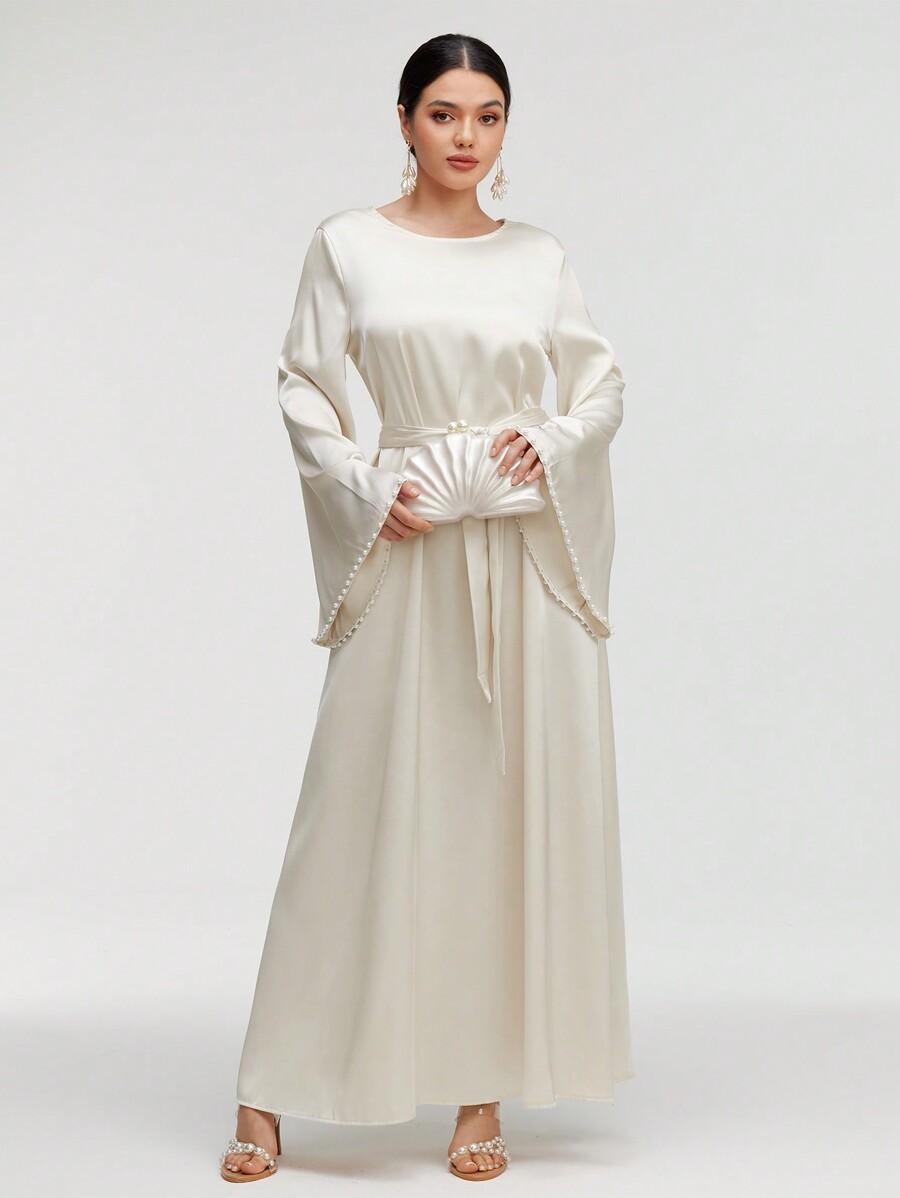 SHEIN BEŻOWA SUKIENKA ZDOBIENIA S06__S