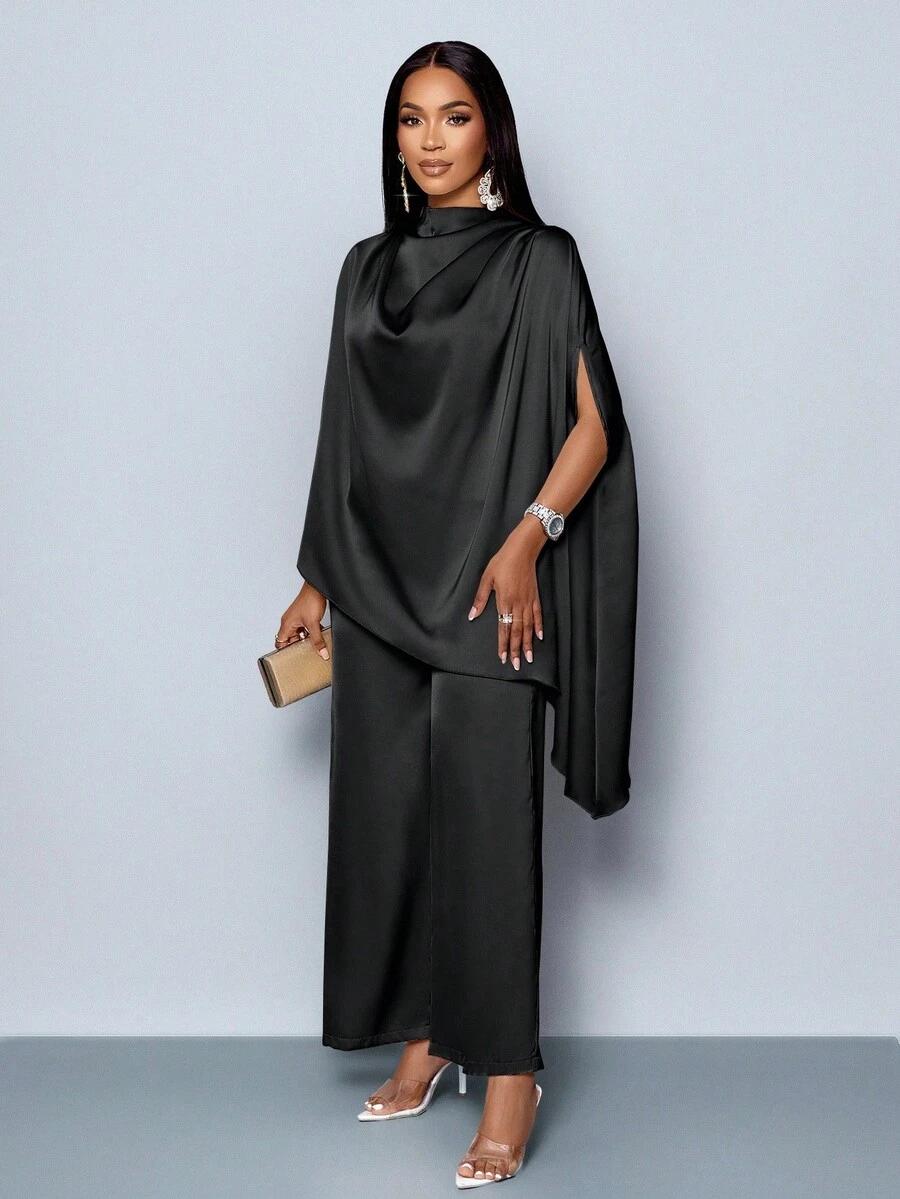 SHEIN CZARNY KOMPLET BLUZKA SPODNIE S06__L