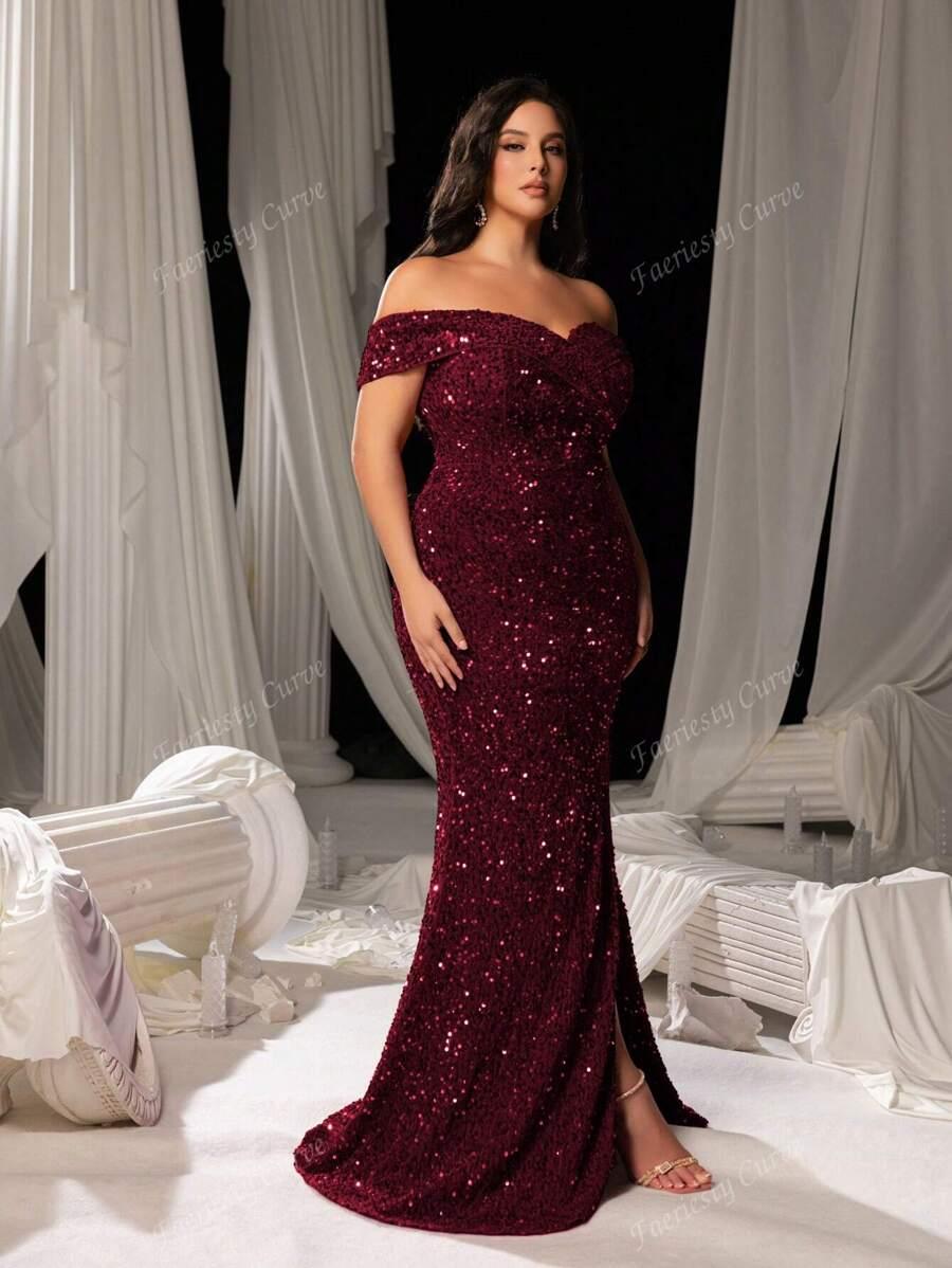SHEIN BORDOWA MAXI SUKIENKA ODKRYTE RAMIONA ZDOBIENIE CEKINY S06__50