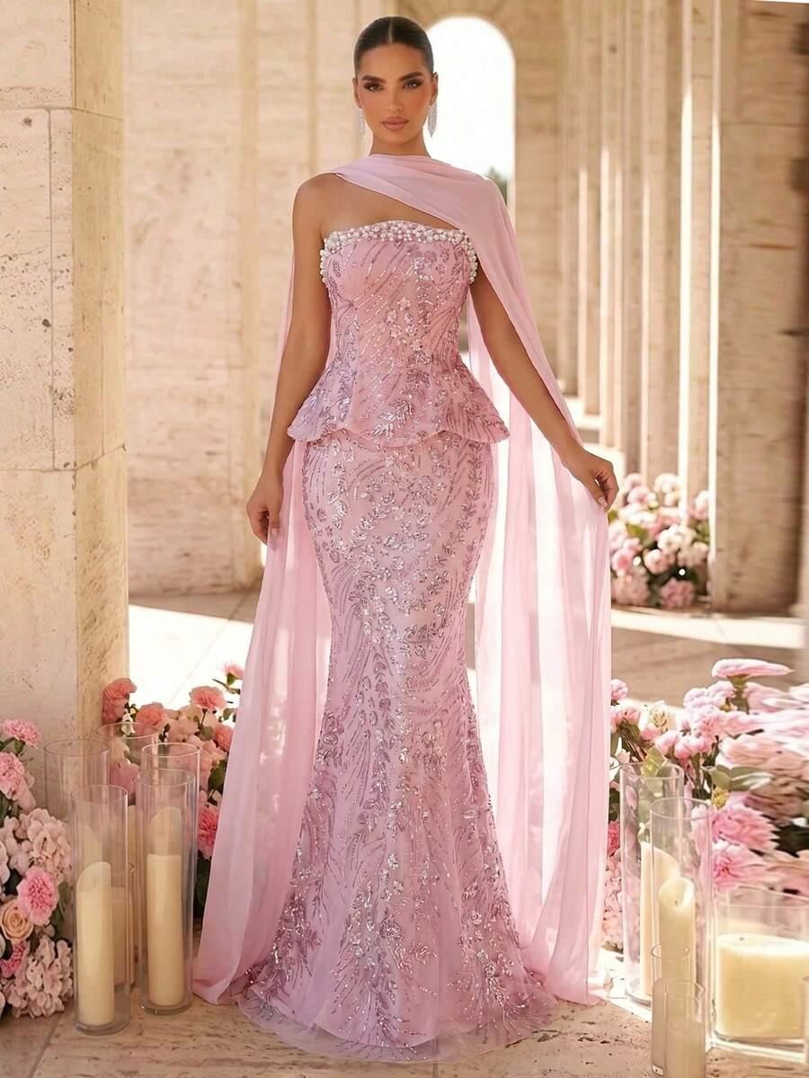 GLAMRAE RÓŻOWA MAXI SUKIENKA S06__L