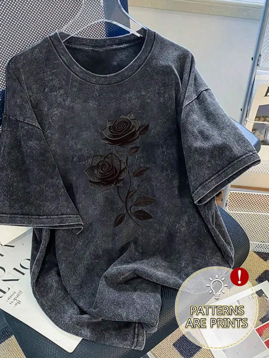 SHEIN CZARNY T-SHIRT WASH EFFECT S06__XXL