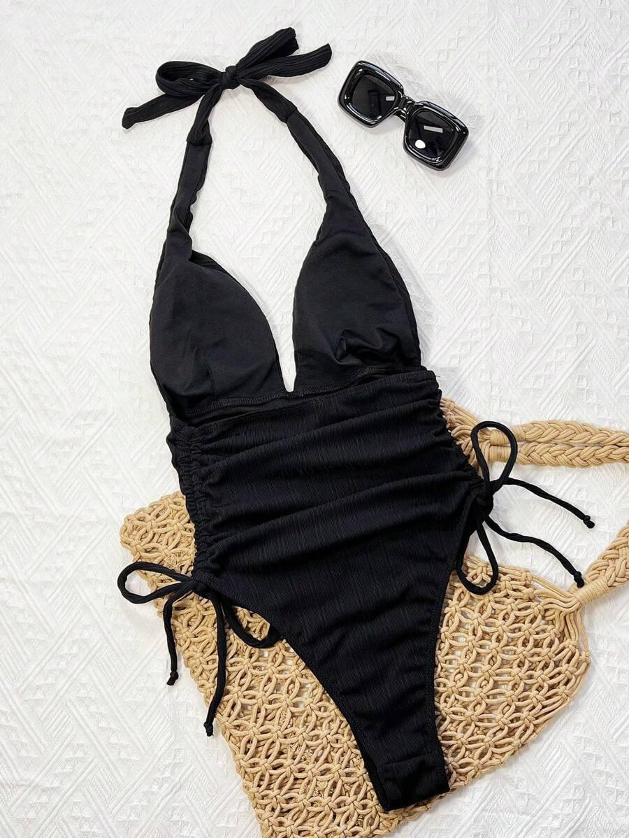 SHEIN CZARNY JEDNOCZĘŚCIOWY STRÓJ KĄPIELOWY S09__M