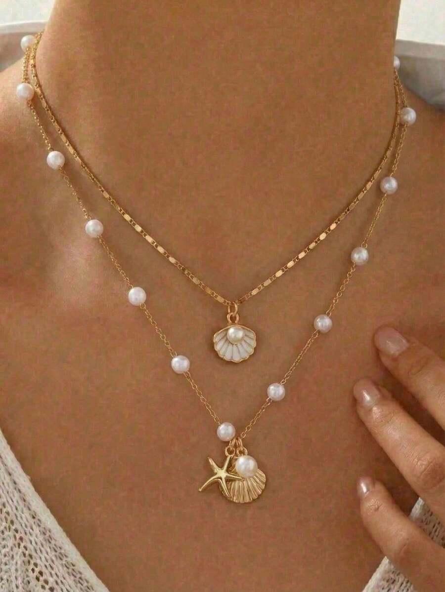 SHEIN NASZYJNIK PEREŁKI 2-PACK S07