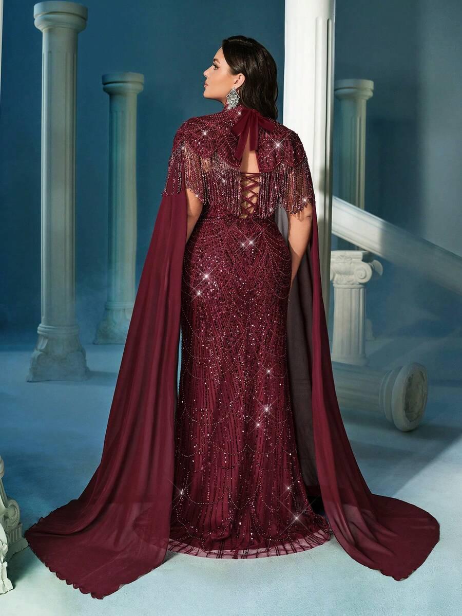 SHEIN BORDOWA MAXI SUKIENKA ZDOBIENIE S06__54