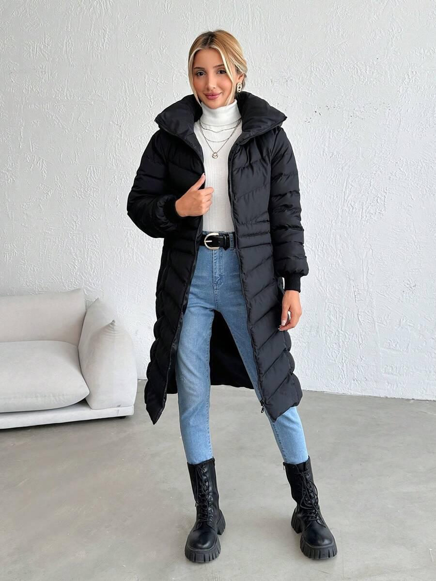 SHEIN CZARNA PIKOWANA KURTKA KAPTUR W01__L