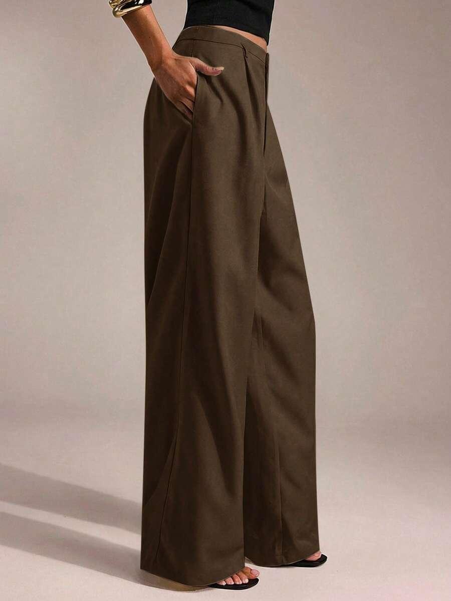SHEIN BRĄZOWE SPODNIE WIDE LEG S06__XS