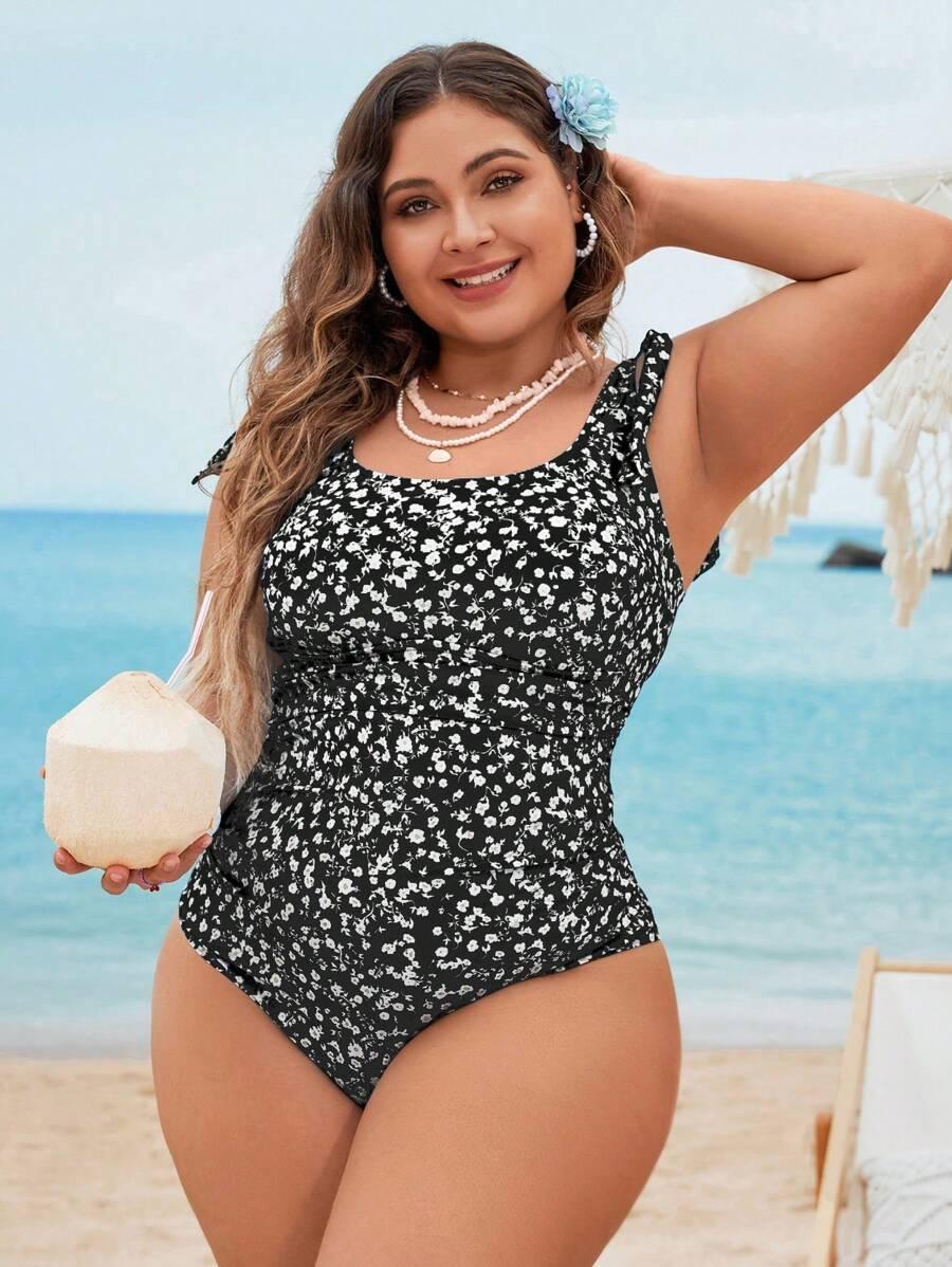 SHEIN JEDNOCZĘŚCIOWY KOSTIUM KĄPIELOWY WZÓR KWIATY S06__46