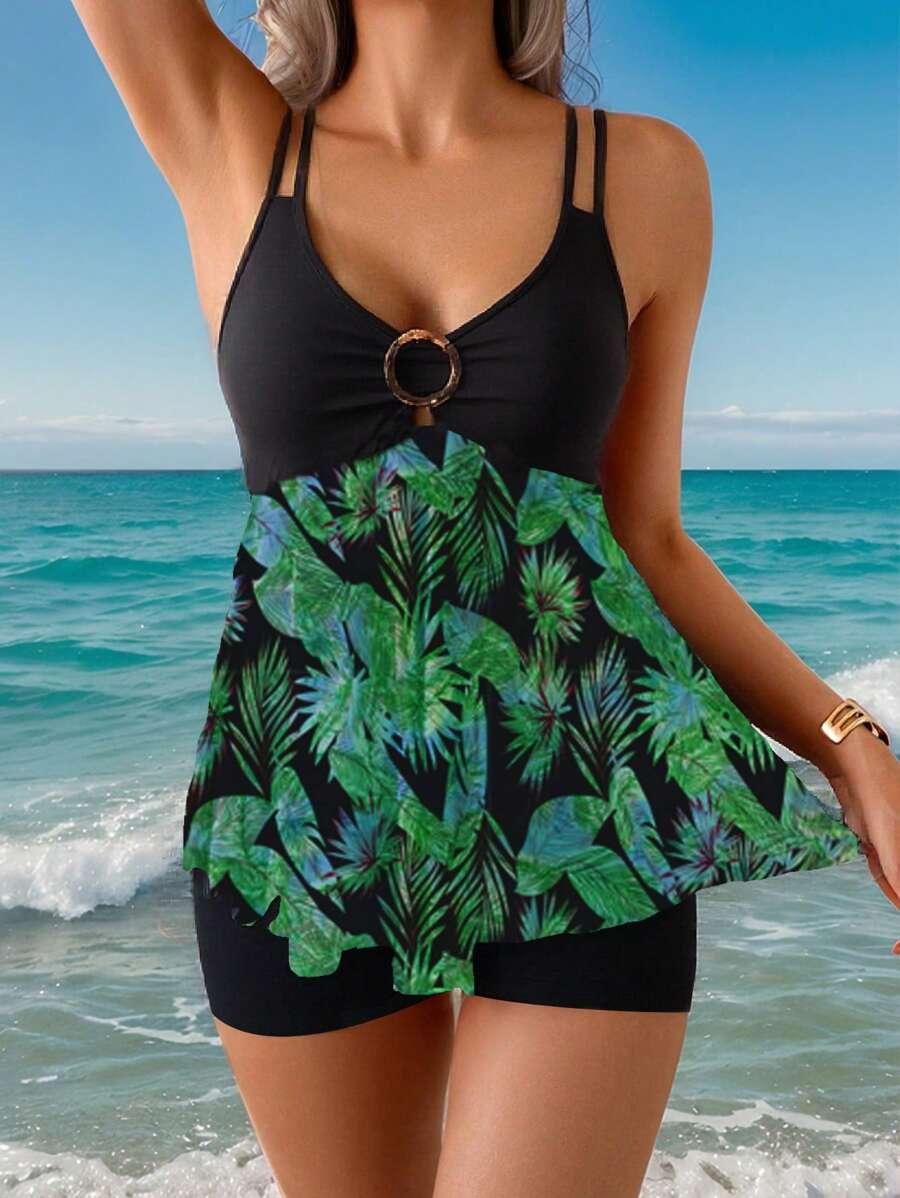 SHEIN DWUCZĘŚCIOWY STRÓJ KĄPIELOWY WZÓR ROŚLINNY S09__XL