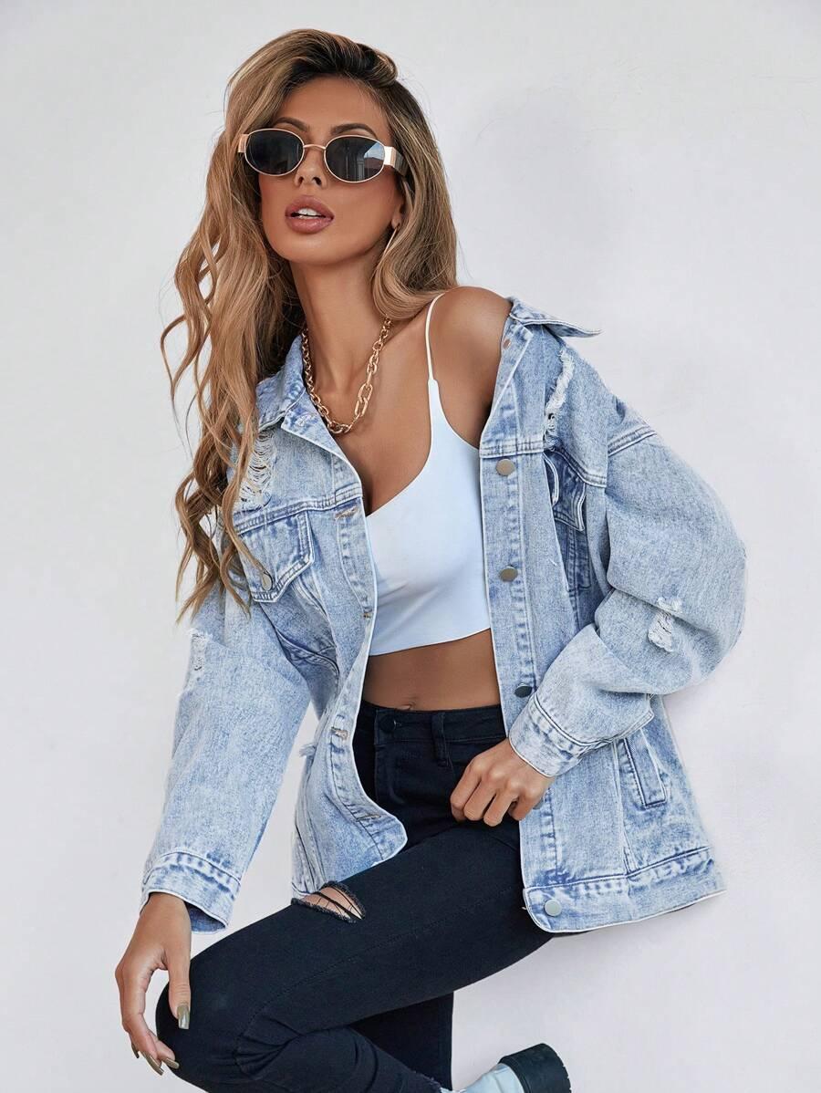 SHEIN NIEBIESKA KURTKA JEANS PRZETARCIA S06__S