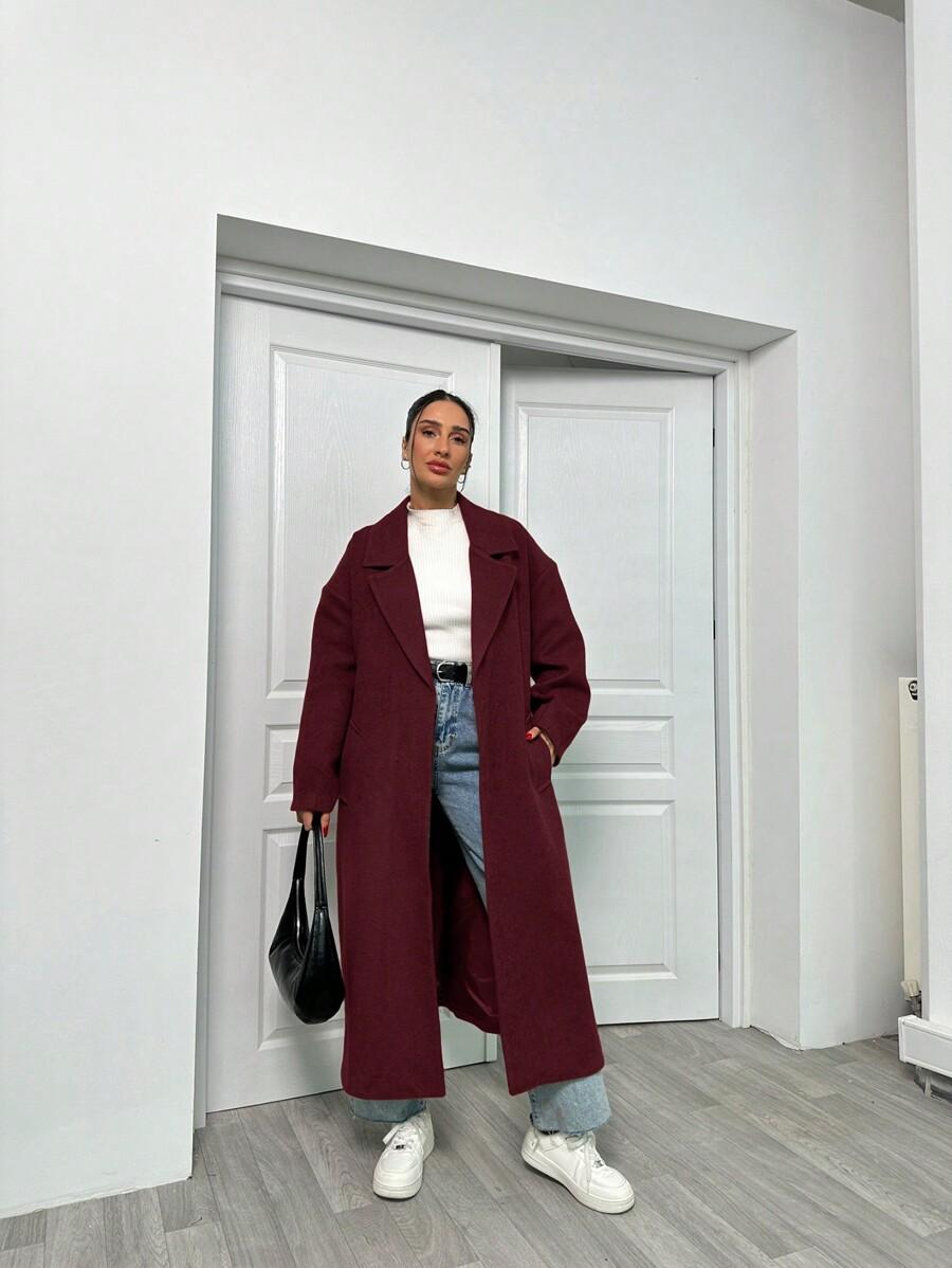 SHEIN BORDOWY PŁASZCZ KIESZENIE W01__XL