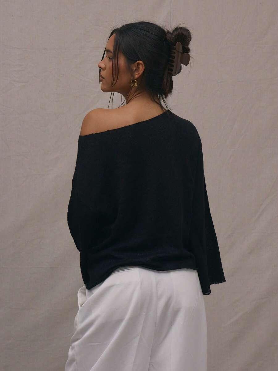MUSERA CZARNY DZIANINOWY SWETER S06__M